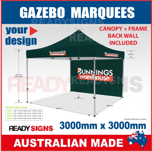 Gazebo Marquee 3M X 3M with Printed Canopy and Back Wall